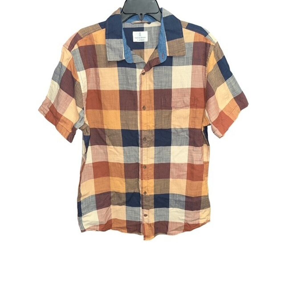 Mutual Weave LT Shirt Navy Buffalo Check Cotton Pocket Short Sleeves Large Tall